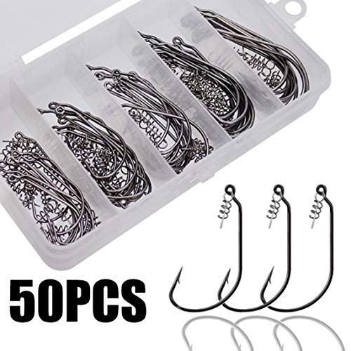 NORTH BAY 50pcs/Box Twist Lock Fishing Hooks, Worm Hooks Kit with